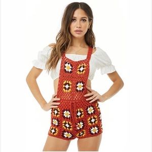 Floral Crochet Overall Romper